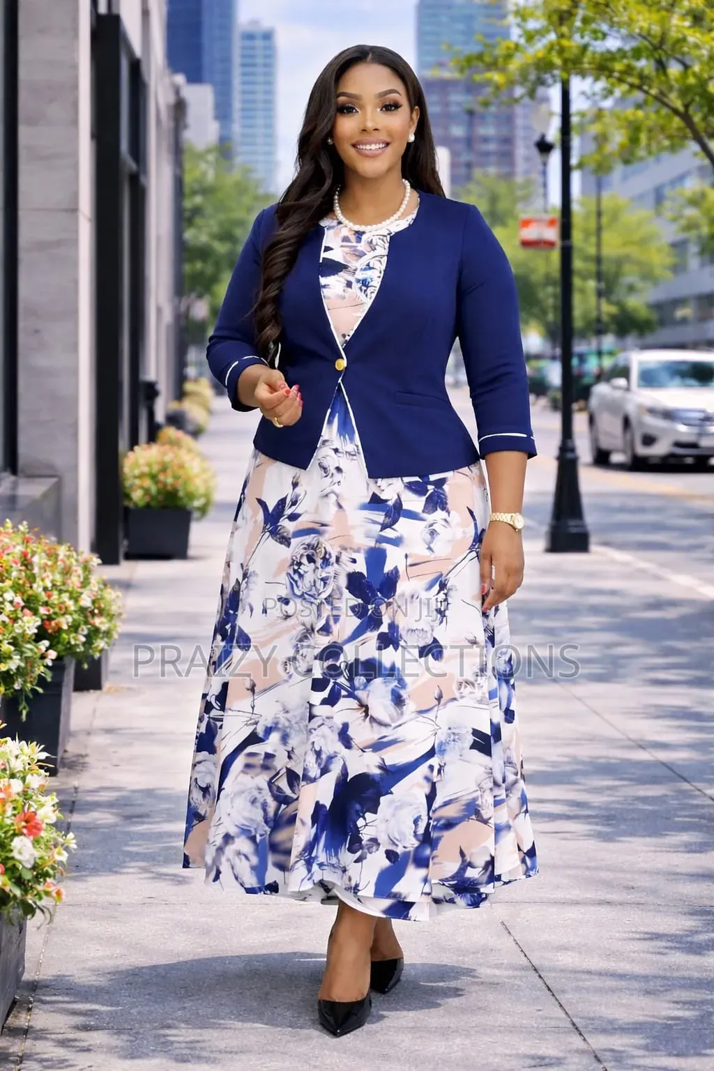 High Quality Floral Maxi Dress With Plain Coat.