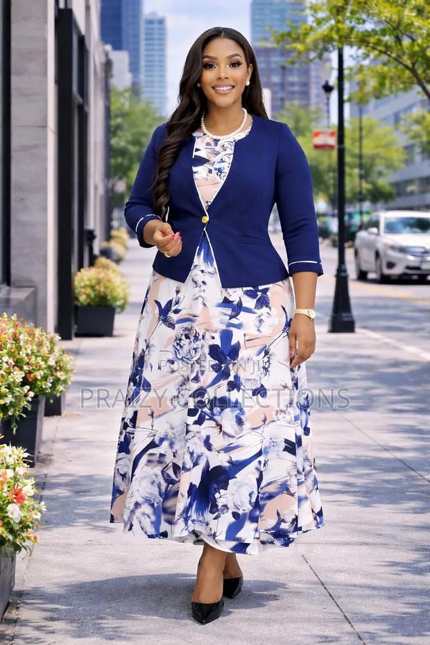 High Quality Floral Maxi Dress With Plain Coat. - thumbnail 4