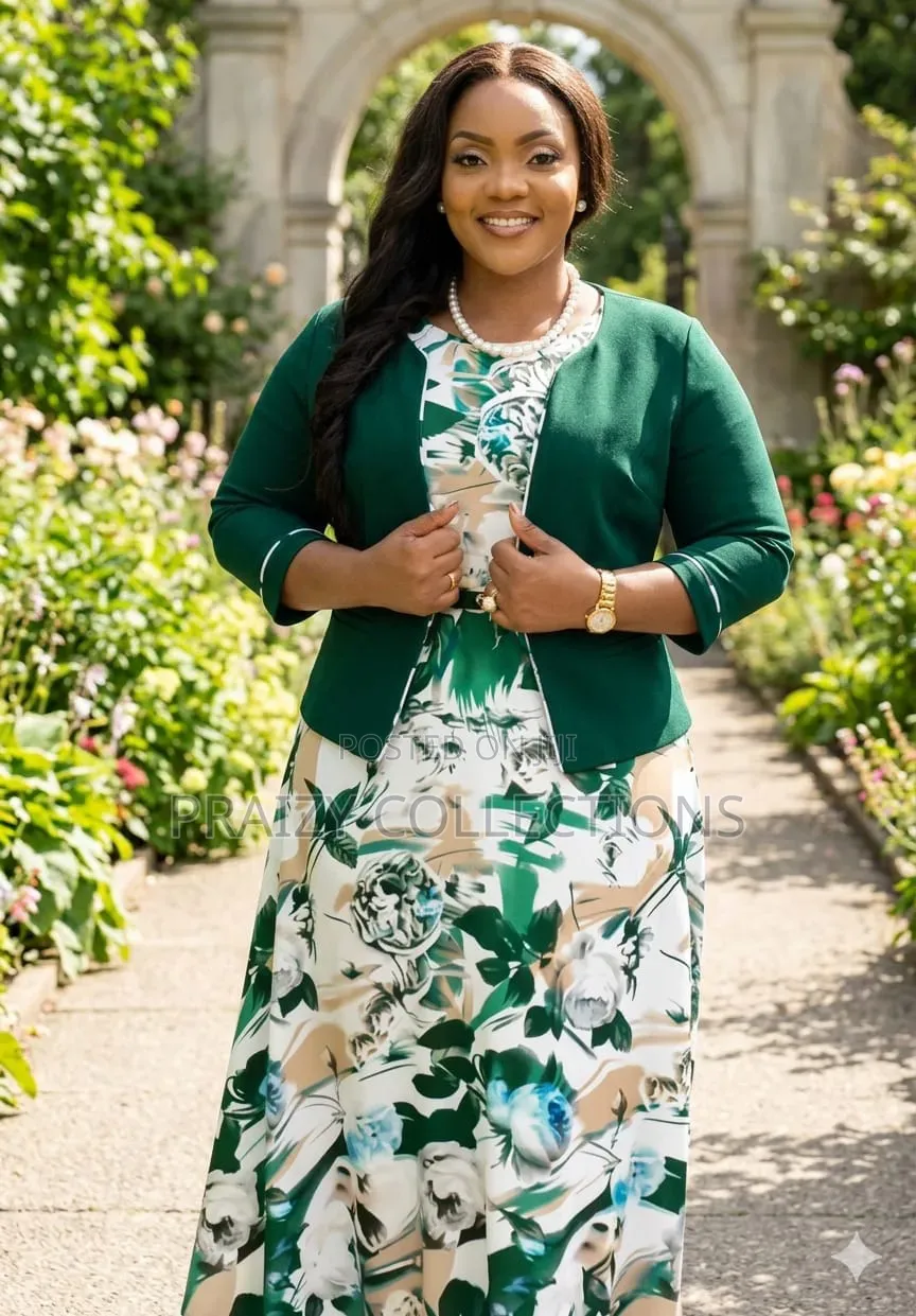 High Quality Floral Maxi Dress With Plain Coat.