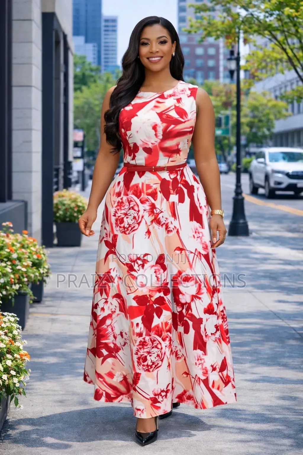 High Quality Floral Maxi Dress With Plain Coat.