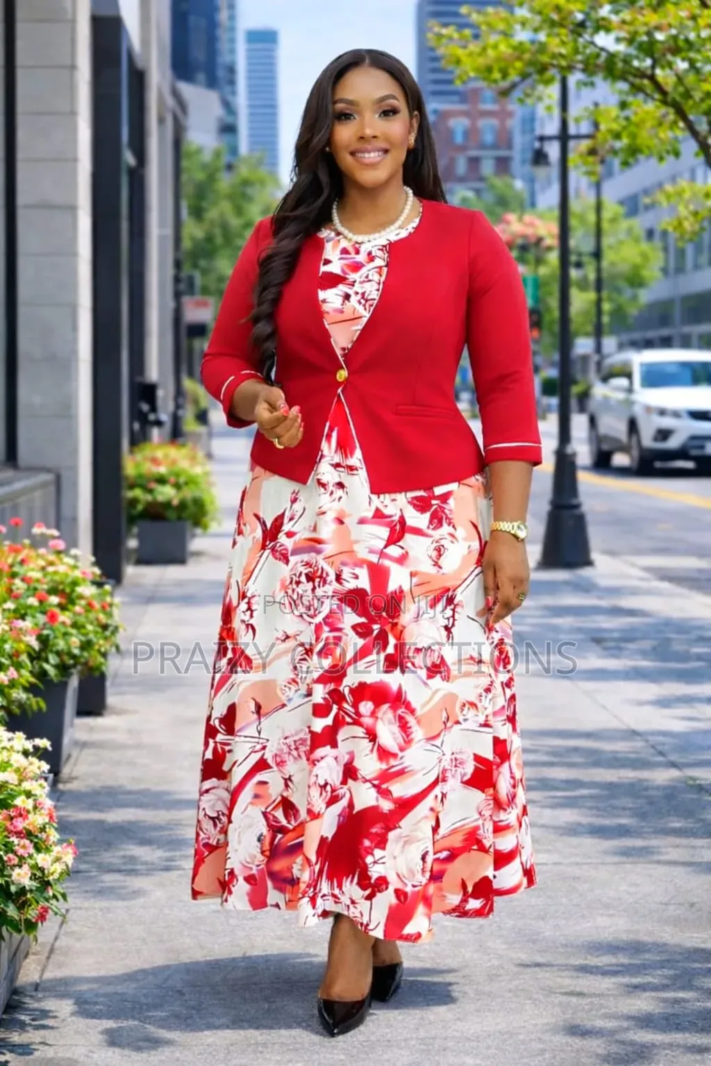 High Quality Floral Maxi Dress With Plain Coat.