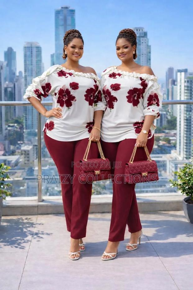 Floral Top N Plain Trouser Set - main view