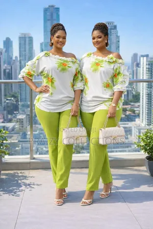 Floral Top N Plain Trouser Set