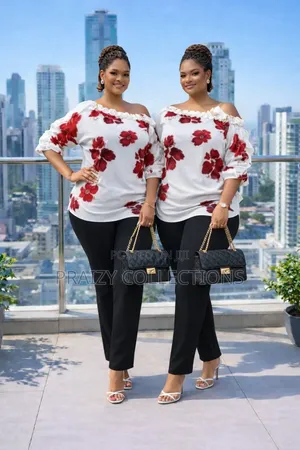 Floral Top N Plain Trouser Set