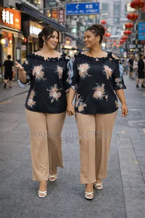 Floral Top N Plain Trouser Set