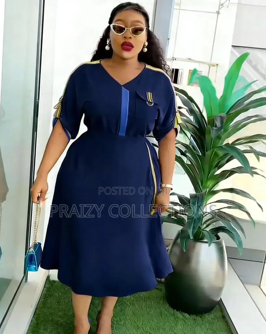 Elegant Navy Blue Midi Dress – Classy Curvy Fashion