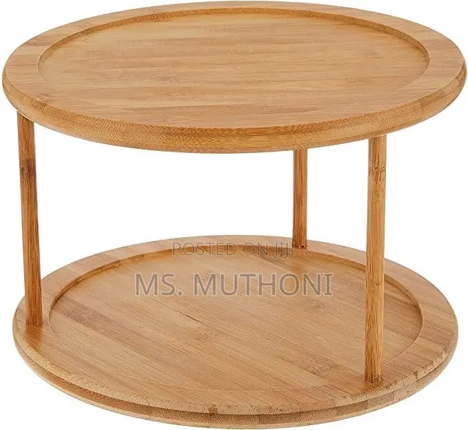 2 Tier Bamboo Turn Tabletop 360 Degrees Rotating Spice Rack.