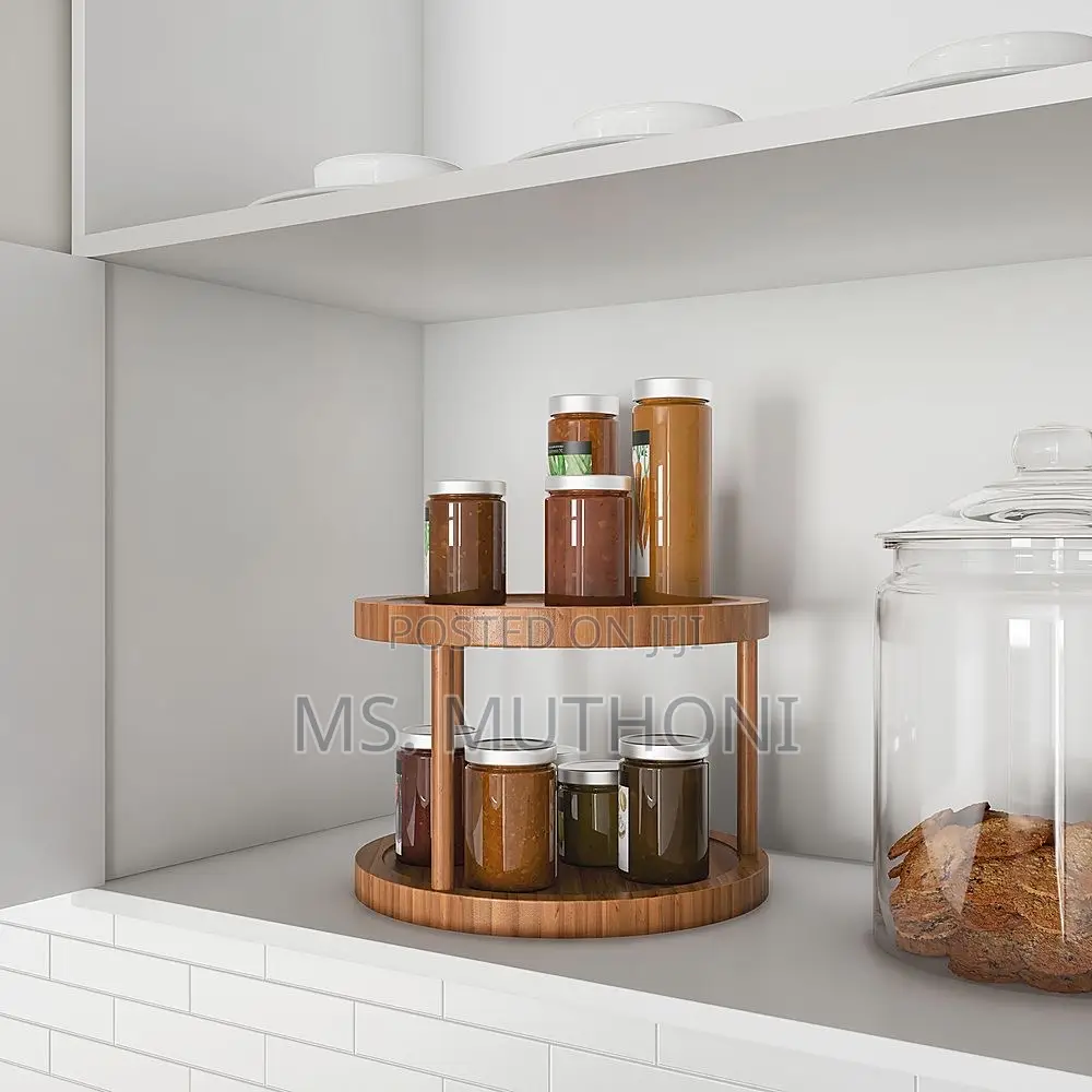 2 Tier Bamboo Turn Tabletop 360 Degrees Rotating Spice Rack.