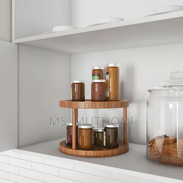 2 Tier Bamboo Turn Tabletop 360 Degrees Rotating Spice Rack.