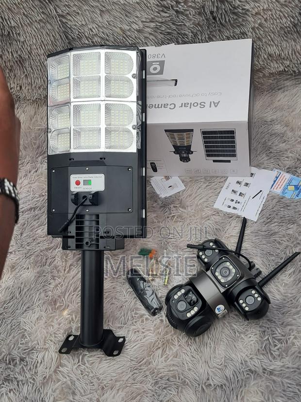 Triple Lens Panoramic Solar CCTV Camera With Led Light