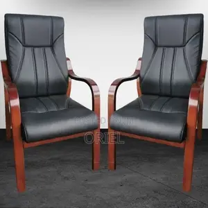 Office Chair Wooden Frame Executive Black Leather Office Seat