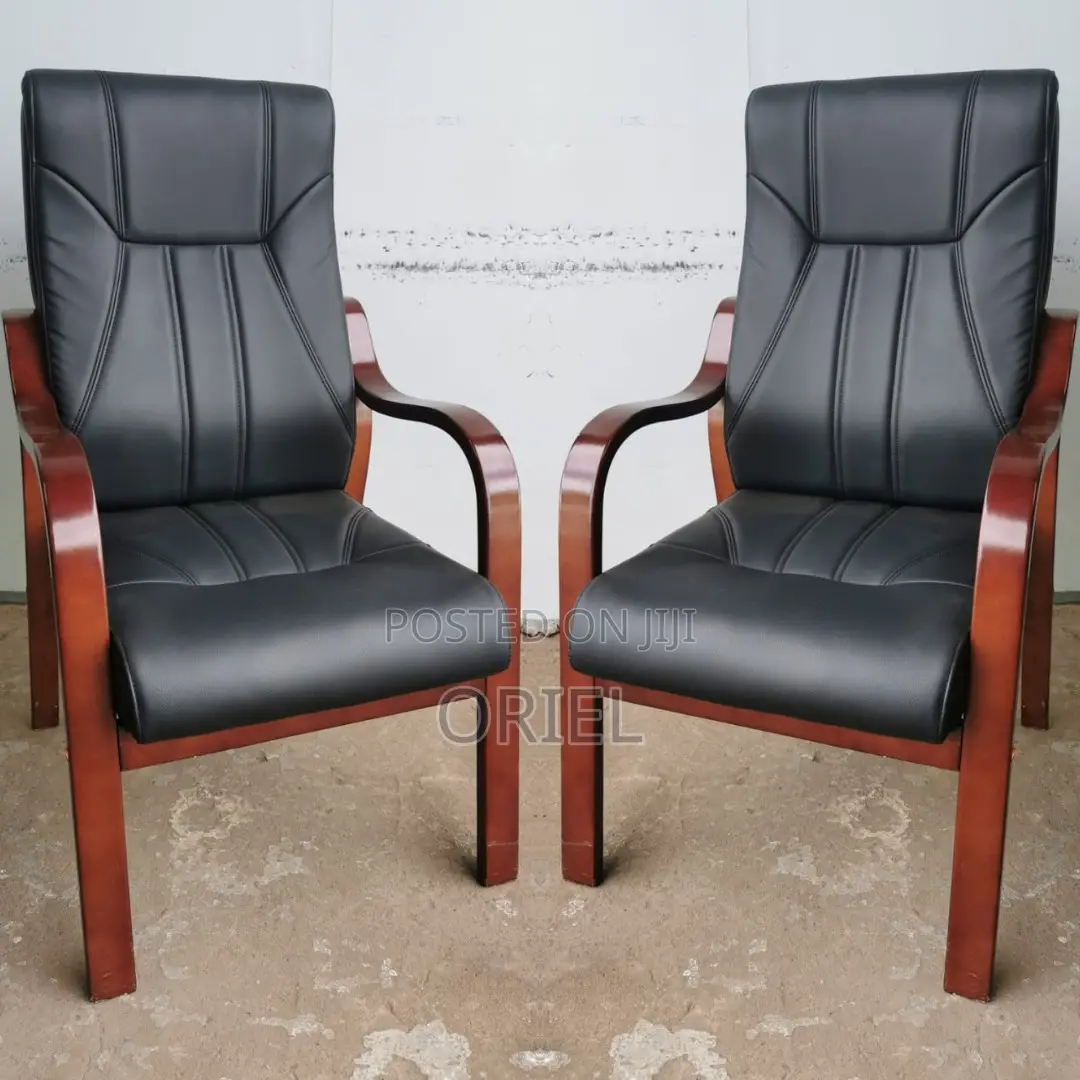 Office Chair Wooden Frame Executive Black Leather Office Seat