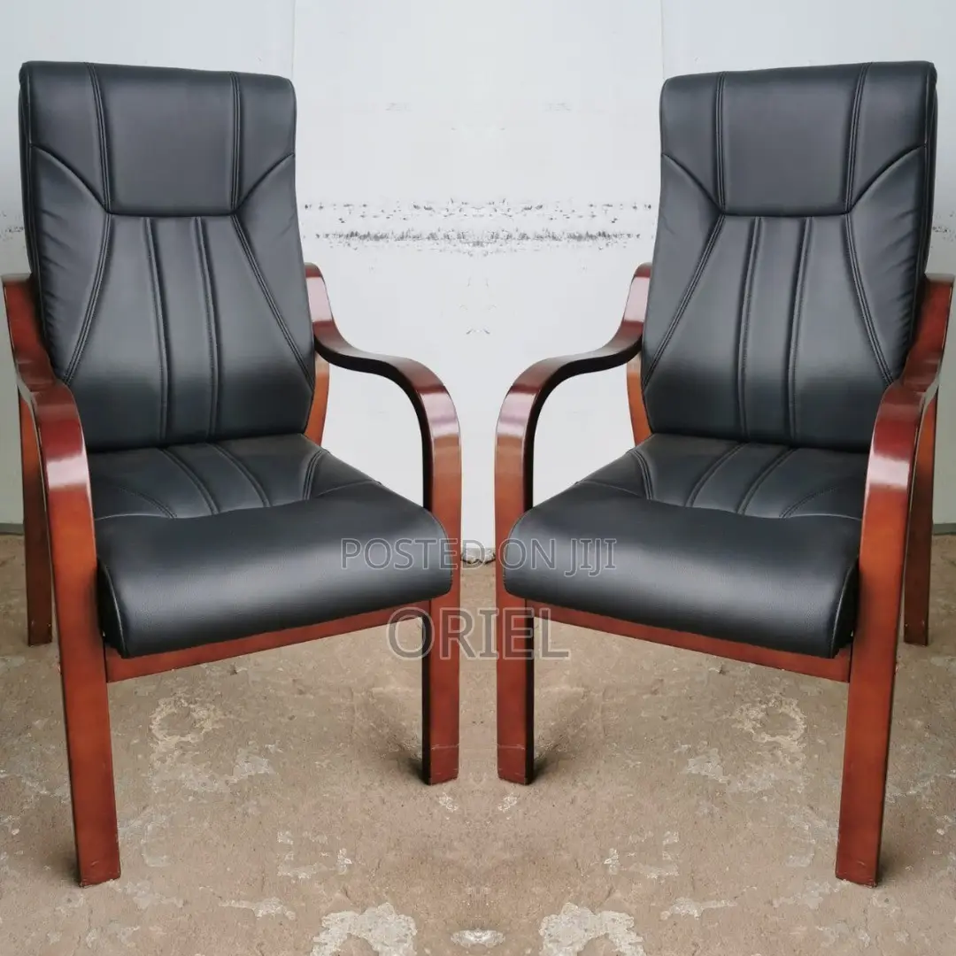 Office Chair Wooden Frame Executive Black Leather Office Seat