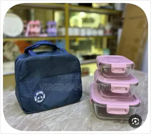 Navy Blue Lunch Bag + 3pc Air Tight Glass Food Bowls