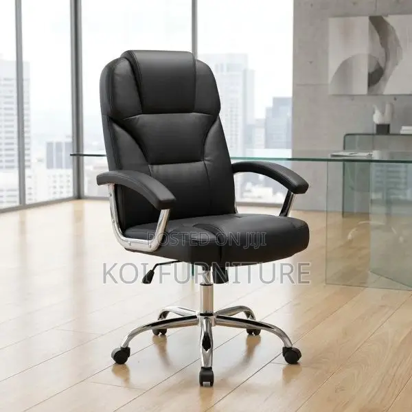 Office Chair : Black Leatherette Nickoli High Back Ergonomic Chair