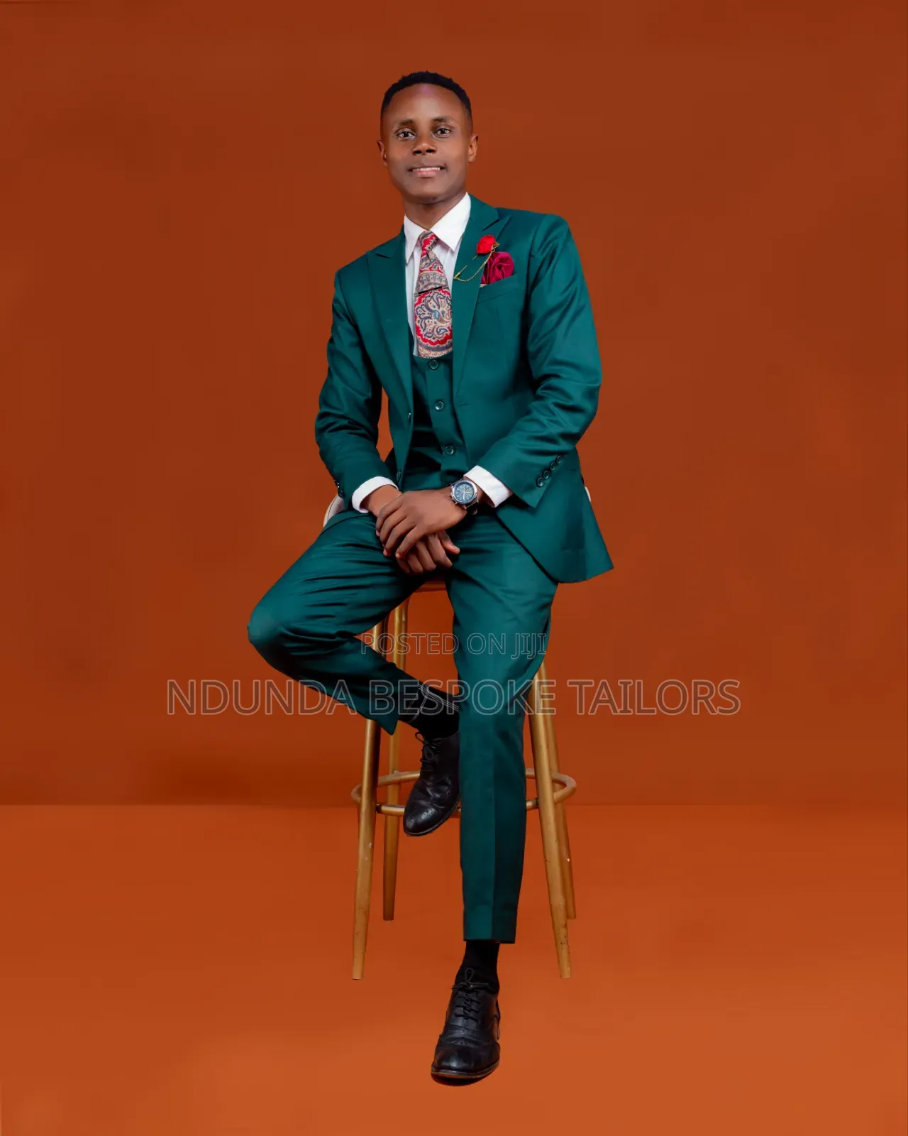 Emerald Green 3 Piece Single Breasted Ribbon Suit