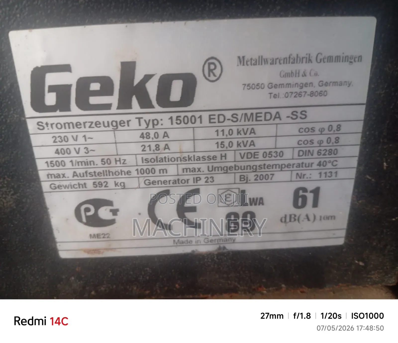 15kva Ex Uk Sdmo Silent Generator for Sale and Hire