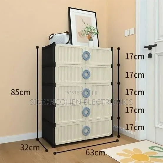 5 Layer PVC Storage Cabinet Organizer Black Surrounding White Front