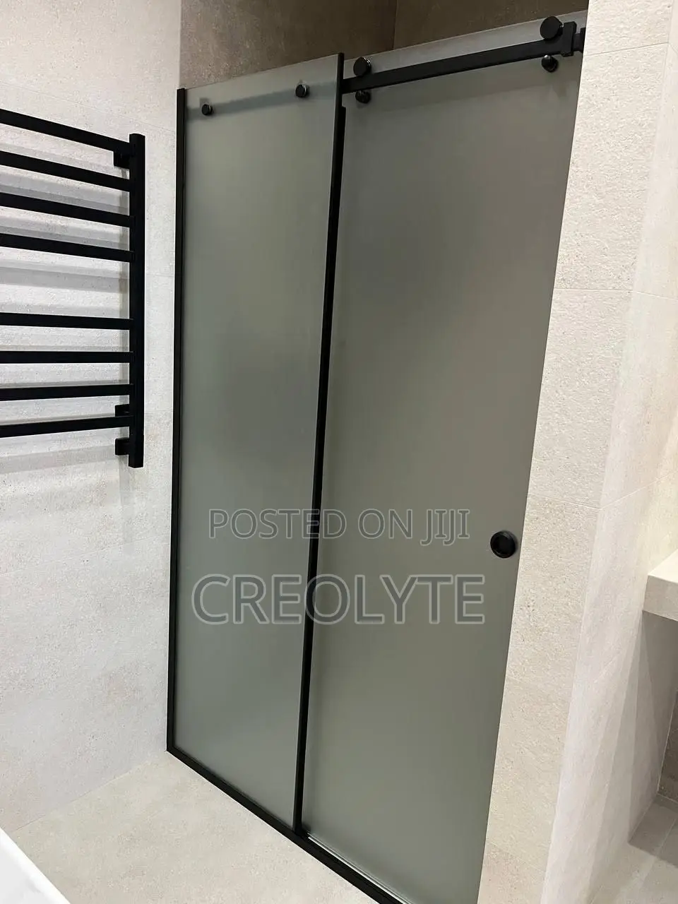 Matte Black Frameless Sliding Shower Frosted Tempered Glass.