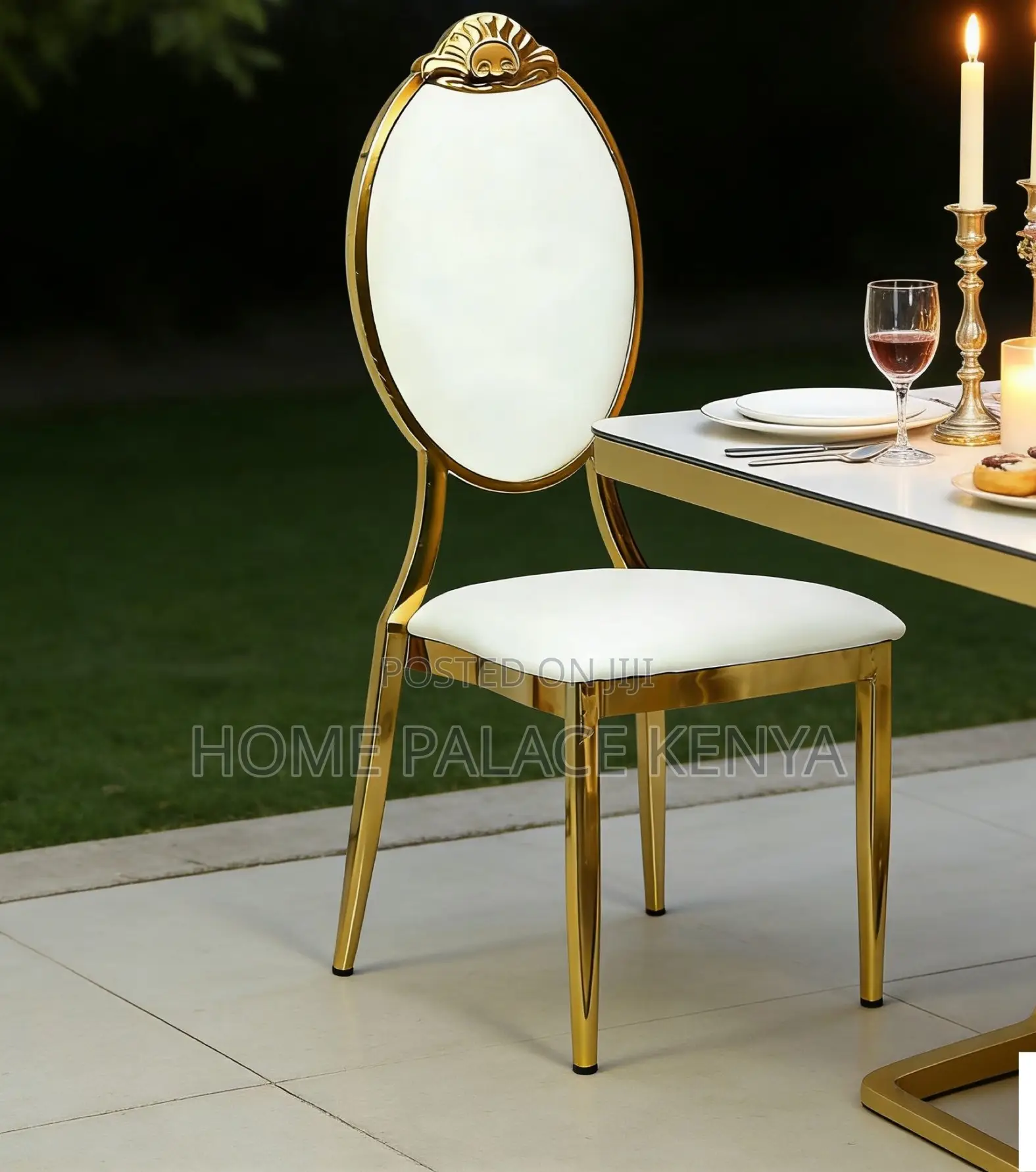Event Chair: Durable Gold Plated Oval Back Dining Chair