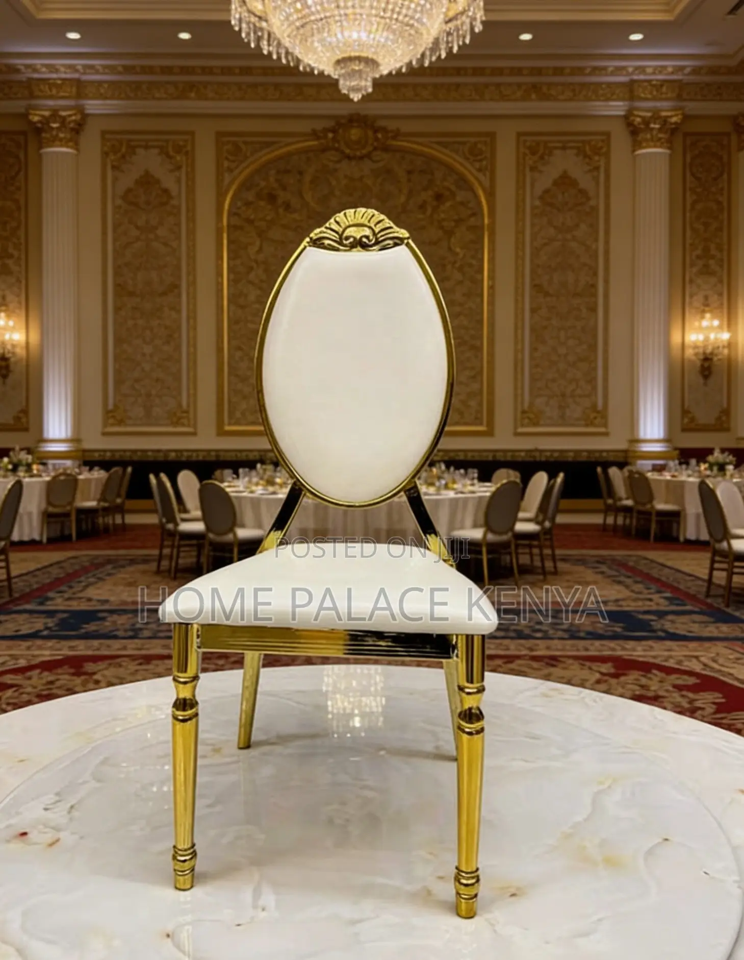 Event Chair: Durable Gold Plated Oval Back Dining Chair