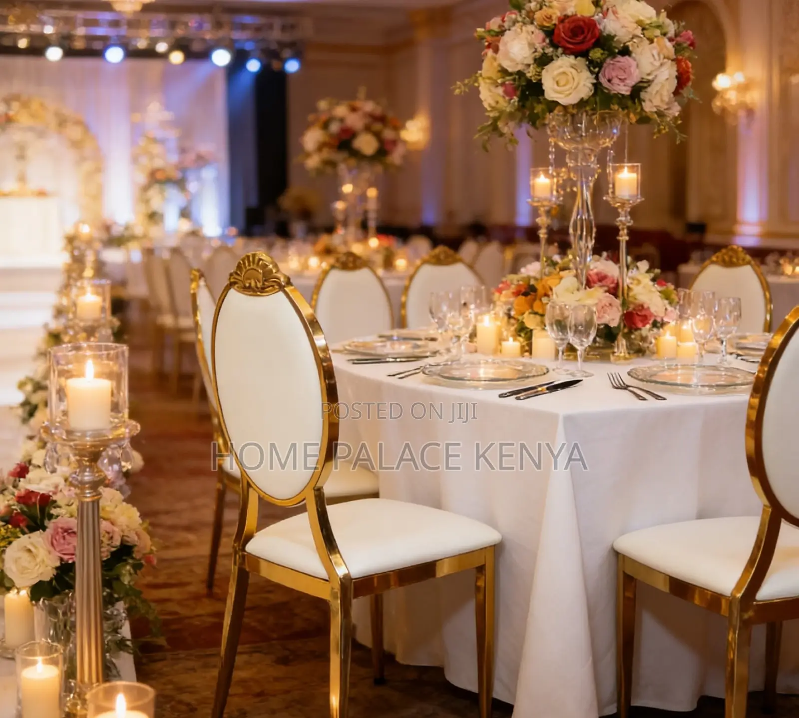 Event Chair: Durable Gold Plated Oval Back Dining Chair