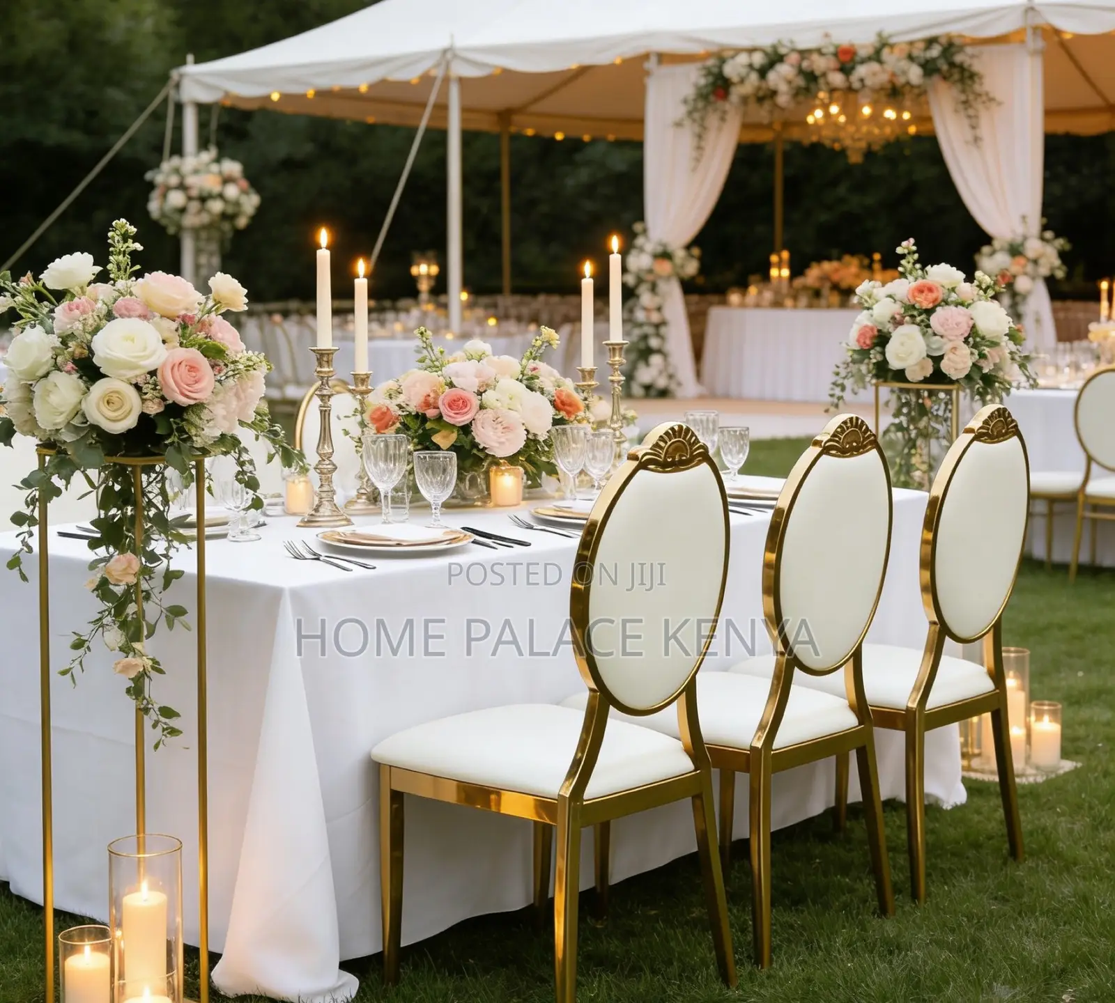 Event Chair: Durable Gold Plated Oval Back Dining Chair