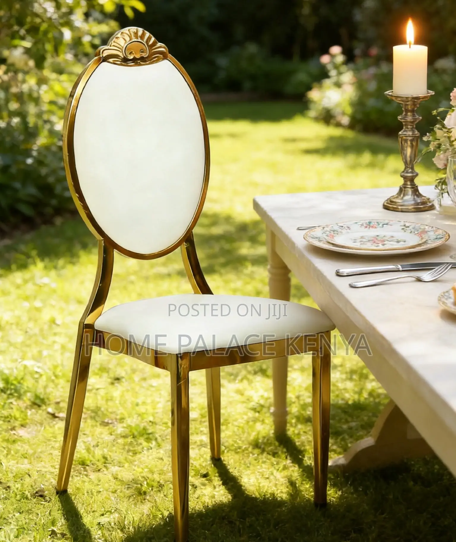 Event Chair: Durable Gold Plated Oval Back Dining Chair