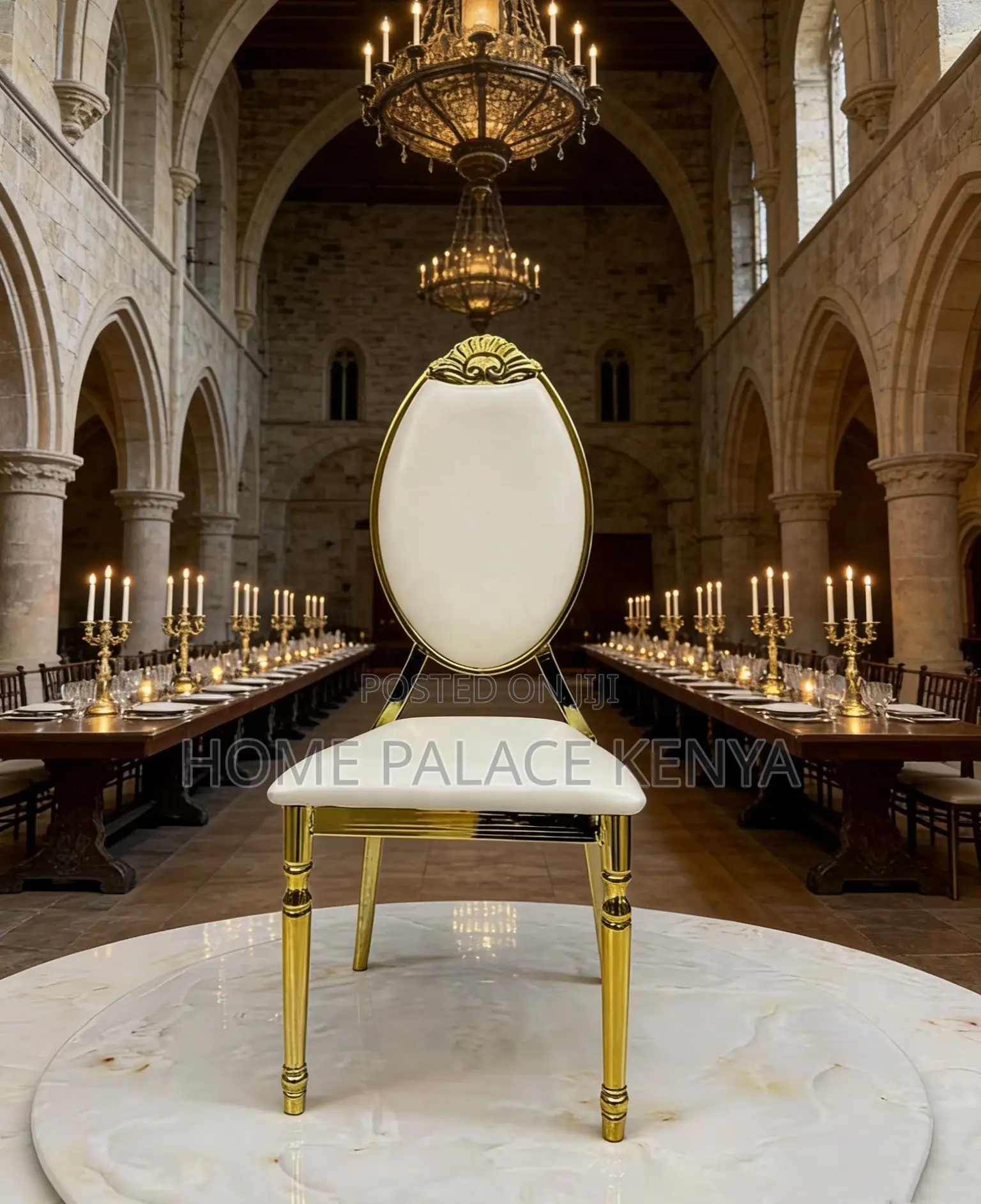 Event Chair: Durable Gold Plated Oval Back Dining Chair