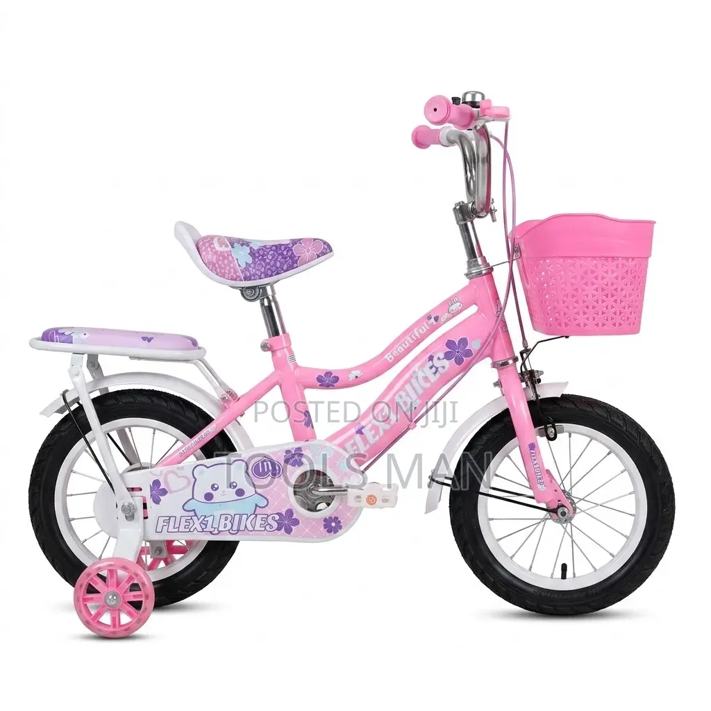 Flexi Size 12 " Pink Kids Bicycle -training Wheels, Basket Rear Seat