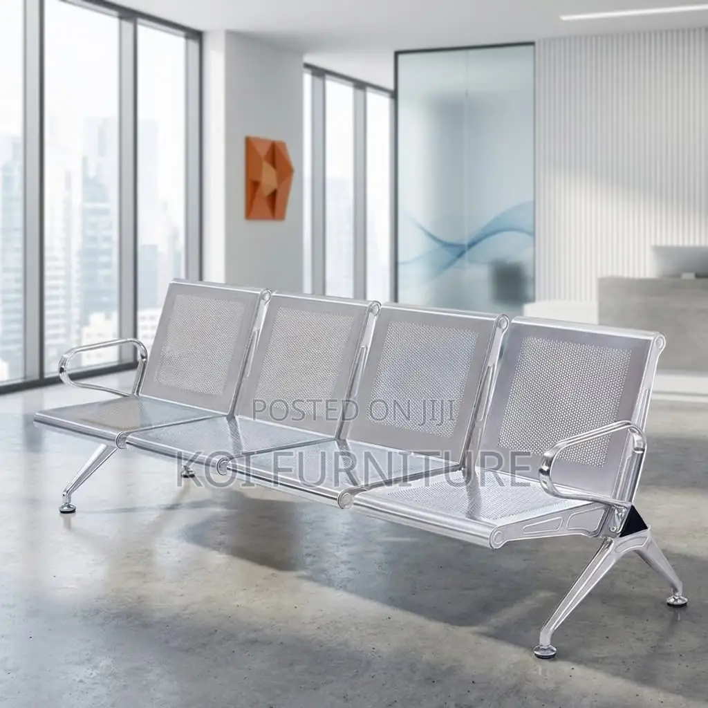 Office Bench : 4-Seater Stainless Steel Waiting Bench,