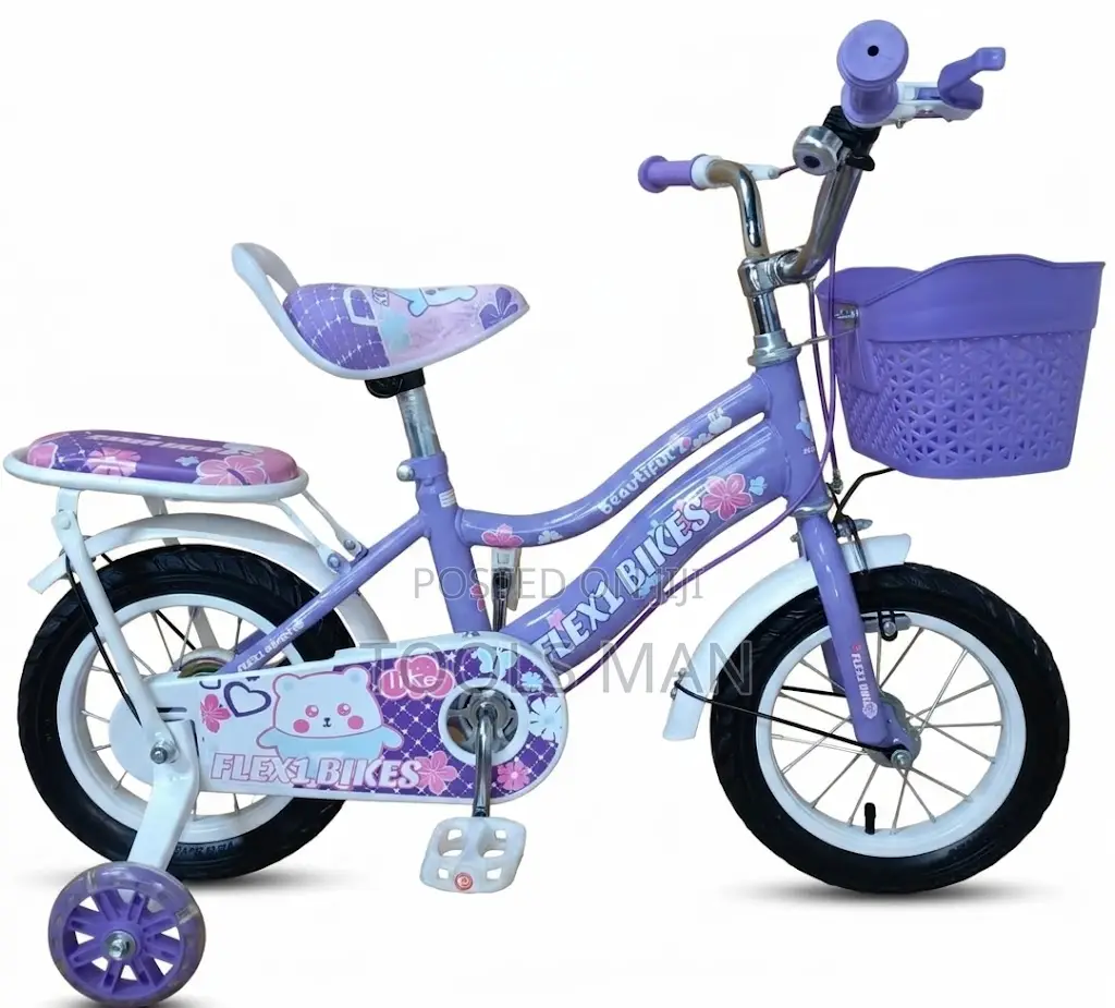 New 12-Inch Purple Flex1 Kids Bike - Training Wheels Front Basket