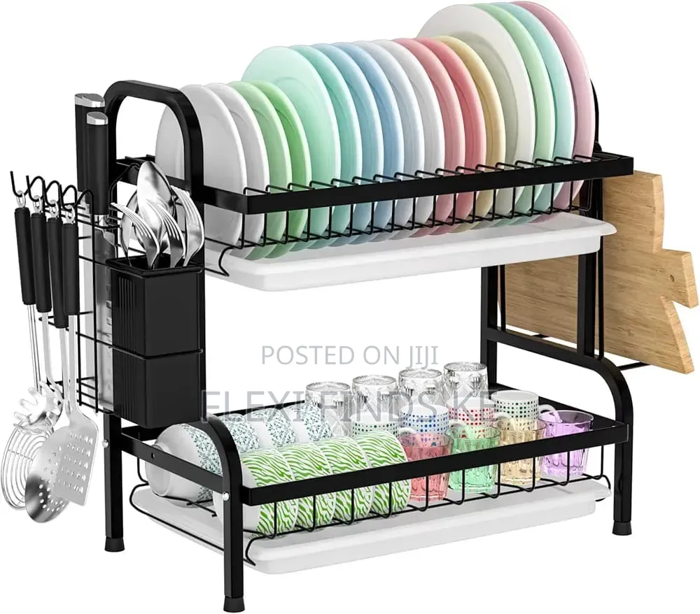 2 Tier Carbon Dishrack With Draining Trays