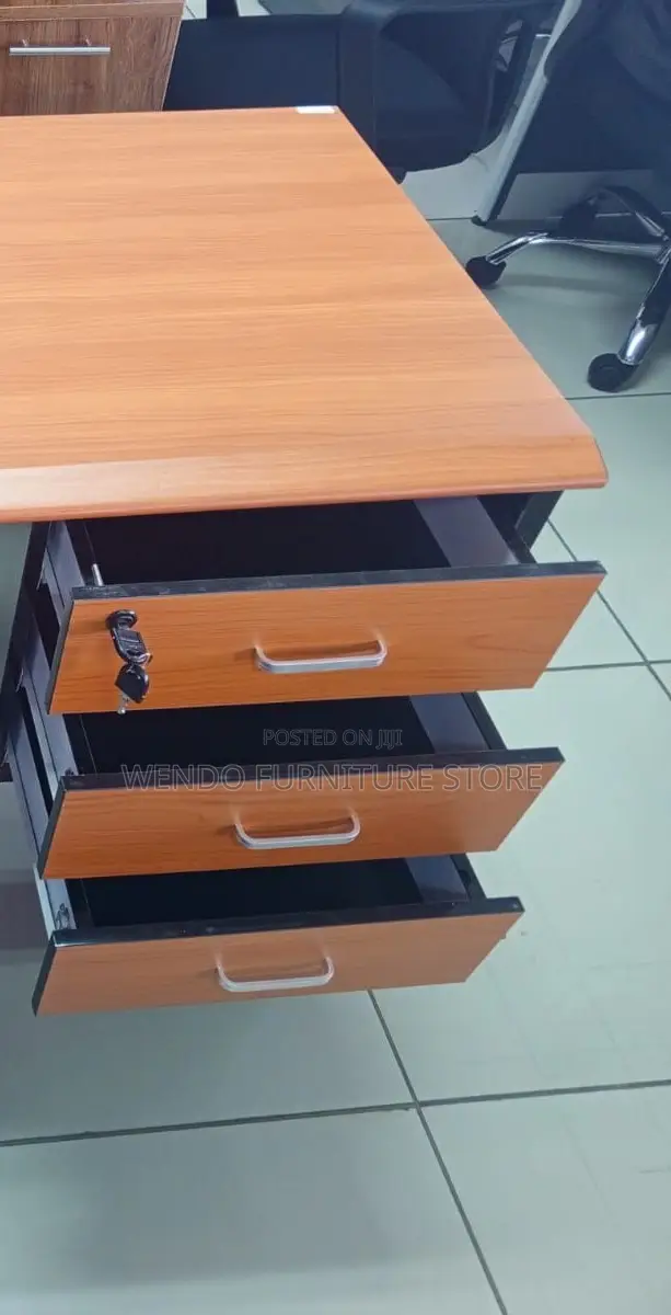 Office Desk; 1200mm Brown Top Desk With Drawers