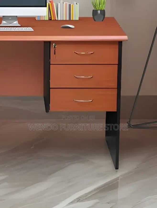Office Desk; 1200mm Brown Top Desk With Drawers