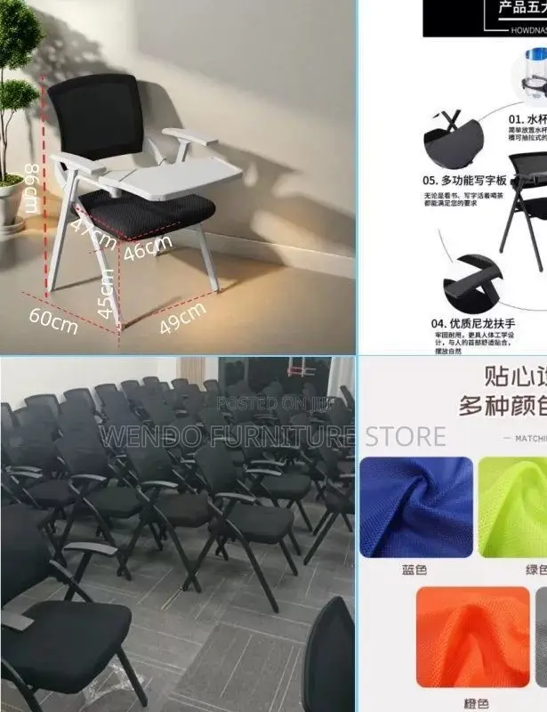 Office Chairs; Foldable Black Office School Seat With Write Pad