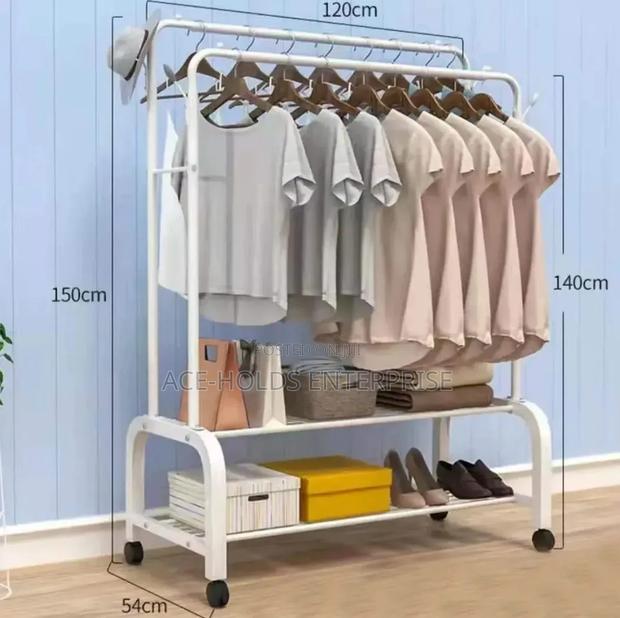 Metallic Double Pole Clothe Rack With Shoe Rack/ Storage
