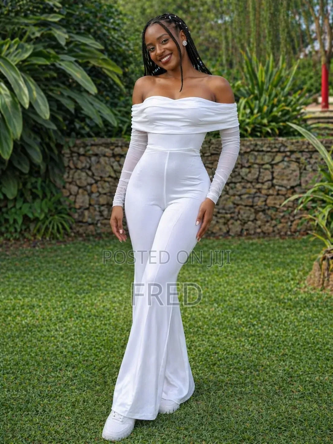Off Shoulder Mesh Jumpsuit