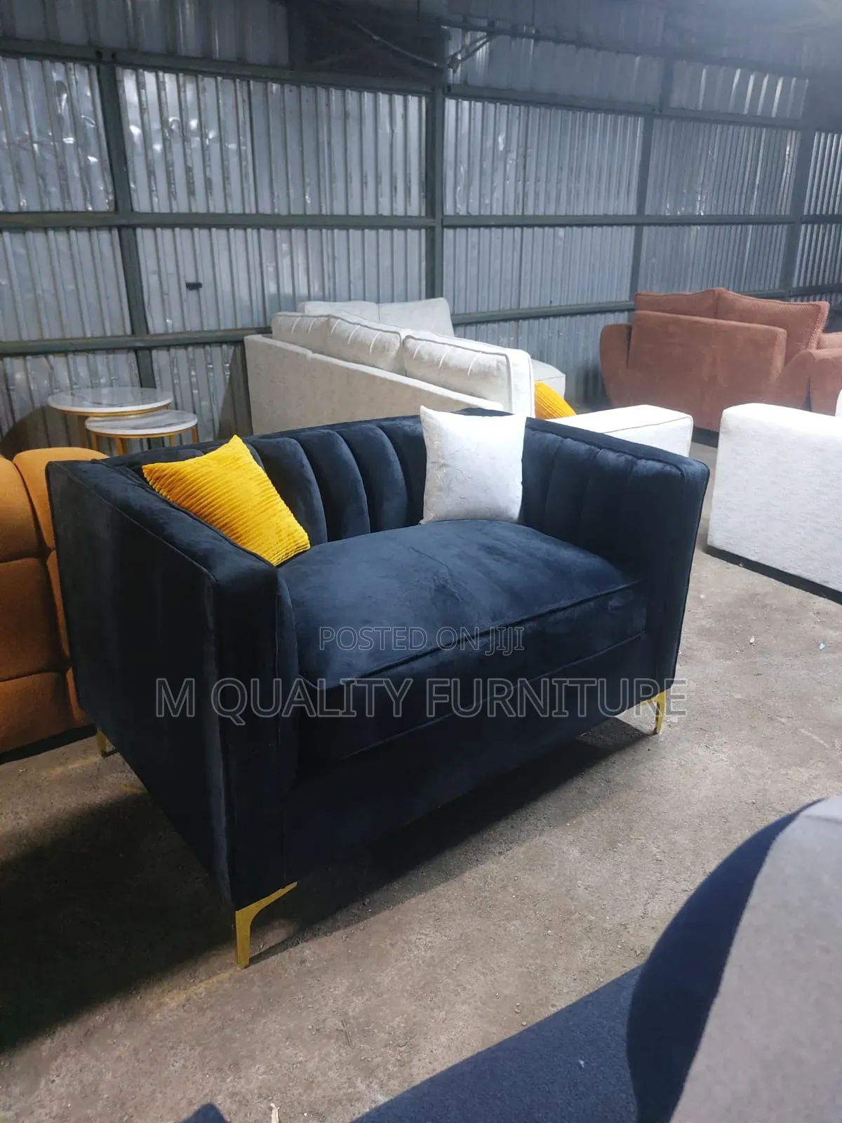 Chic Black Fabric Sofa