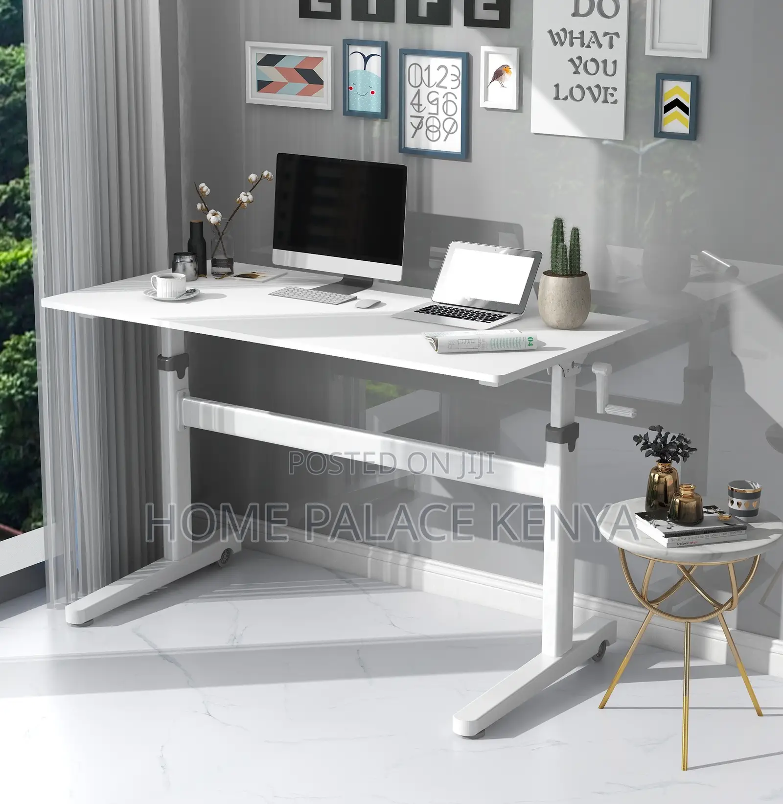 Computer Table: Manual Hand Crank Height Adjustable Desk