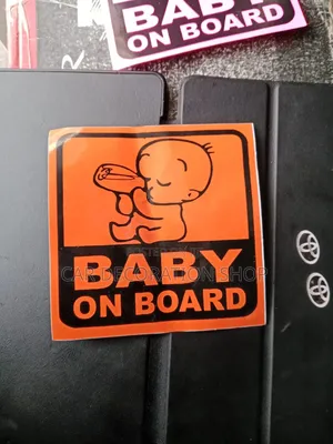 Car Baby on Board Fluorescent Sticker With Cartoon Baby Drinking Bottl