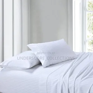 2 White Stripped Bedsheets With 2 Pillow Cases