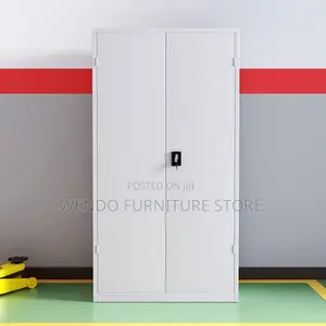 Office Cabinet; White- Grey Colored Cabinet With Adjustable Shelves