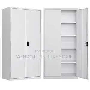 Office Cabinet; White- Grey Colored Cabinet With Adjustable Shelves