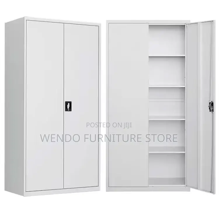 Office Cabinet; White- Grey Colored Cabinet With Adjustable Shelves