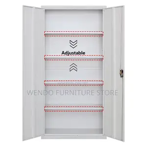 Office Cabinet; White- Grey Colored Cabinet With Adjustable Shelves