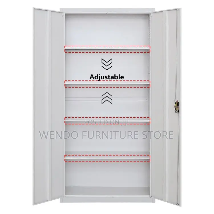 Office Cabinet; White- Grey Colored Cabinet With Adjustable Shelves