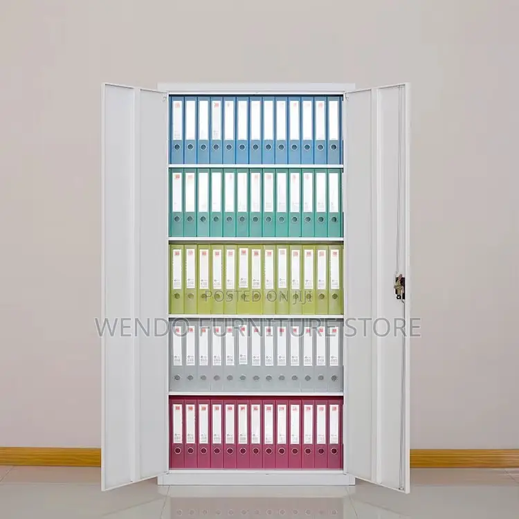 Office Cabinet; White- Grey Colored Cabinet With Adjustable Shelves