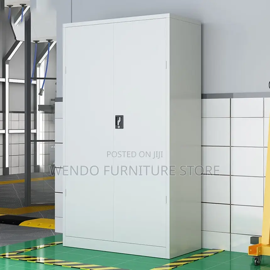 Office Cabinet; White- Grey Colored Cabinet With Adjustable Shelves