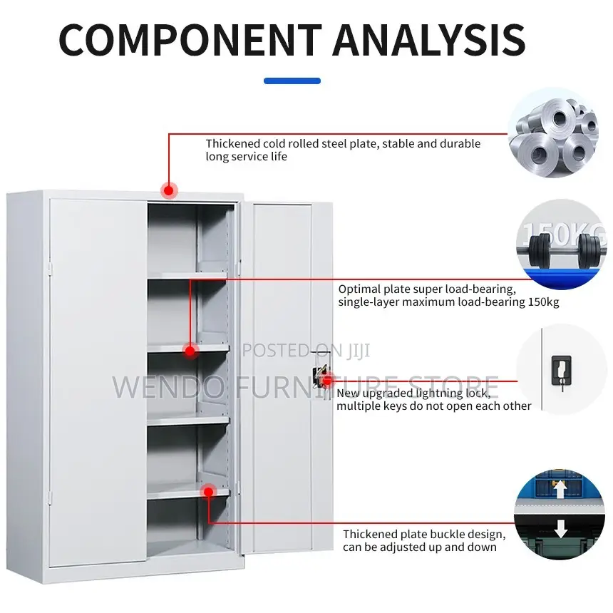 Office Cabinet; White- Grey Colored Cabinet With Adjustable Shelves